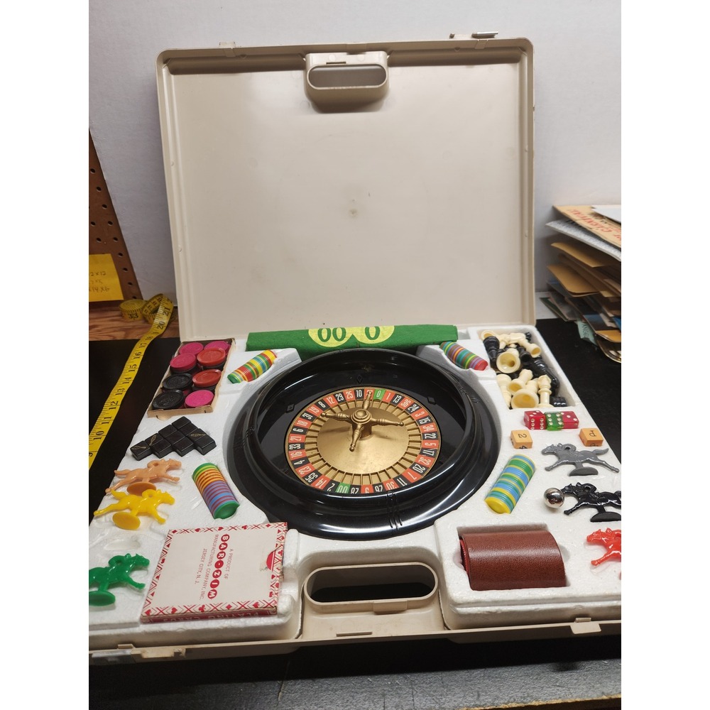 Vintage Bar-Zim Custom Game Case Roulette Chess Checkers Horse Race Multi Set